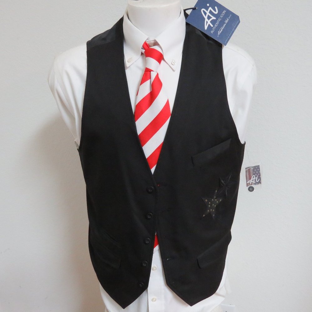 New Sz L Black Stars Authentic Icon Mens Poly #863 Suit Vest